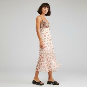 UO Urban Outfitters Harper Floral Lace Trim Spaghetti Strap MIDI Dress Large NEW